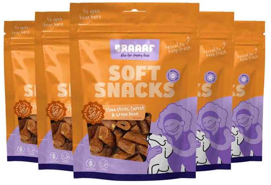 Braaaf Sticks Hondensnack Tonijn - Wortel - Sperzieboon - 5 x 85 gr - Voordeelverpakking