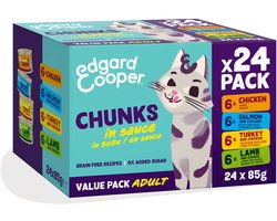 Edgard & Cooper Adult Chunks Kattenvoer Nat Kip & Zalm & Kalkoen & Lam - 24 x 85 gr