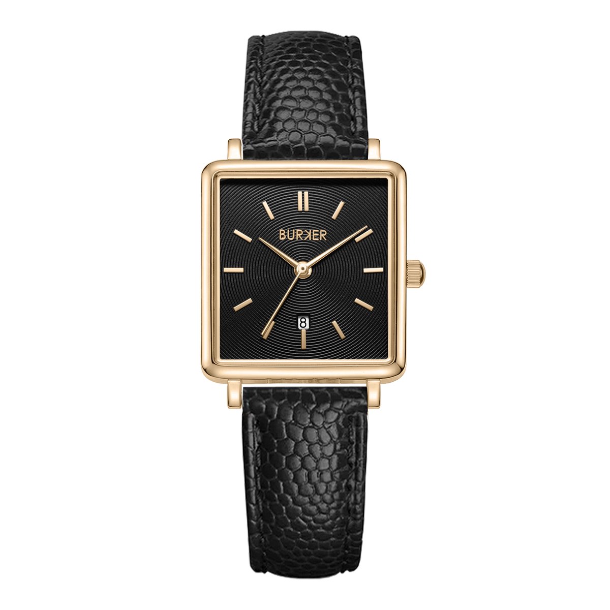 BURKER Daisy Horloge Dames - Vierkant - Goud Zwart - Leren Band - 28mm
