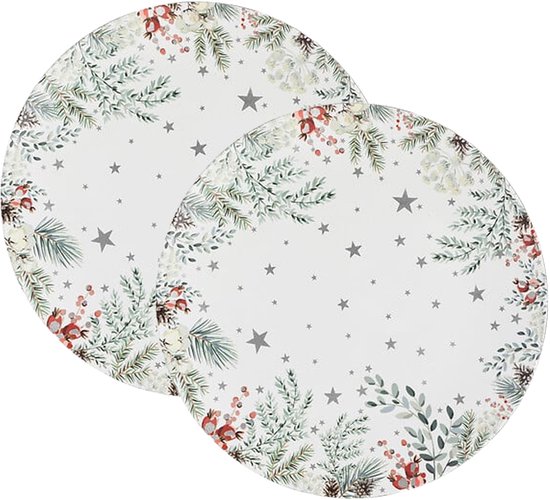 Lumières féériques et assiettes de Noël/Assiettes de Noël - 2x - Imprimé Noël - D33cm - Plastique - Multifonctionnel