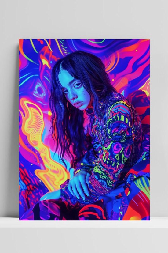 Affiche Billie Eilish - Posters Musique - Élégante - Panneau mural en métal - Avec système de suspension - Aluminium Dibond 3 mm - DBS6322BY - Format 50 x 70 cm