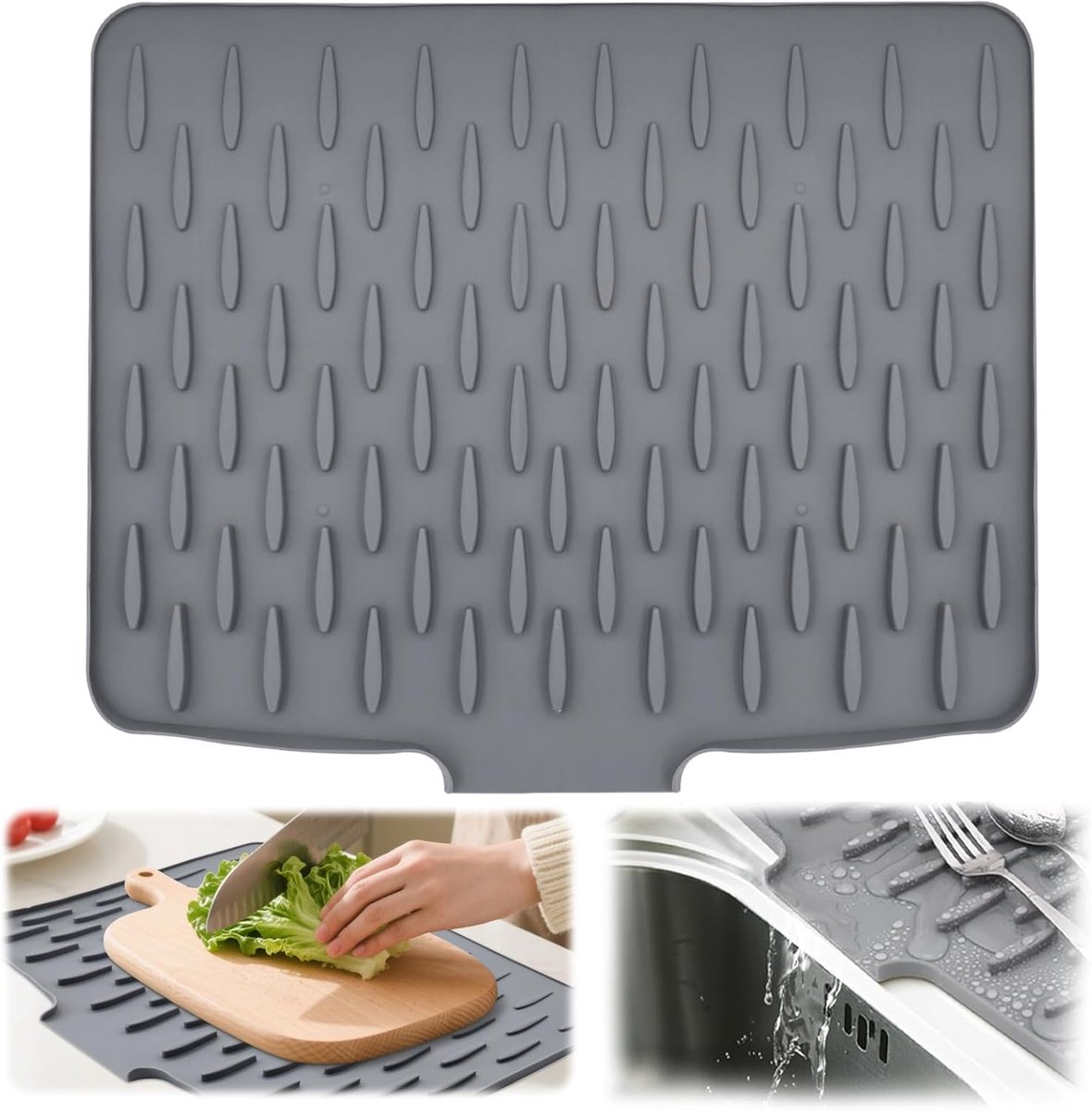 Silikonen Afdruipmat 40×32,5 cm – Waterafvoer & Antislip – Hittebestendige Droogmat voor Servies, Bestek & Keukenbladbescherming