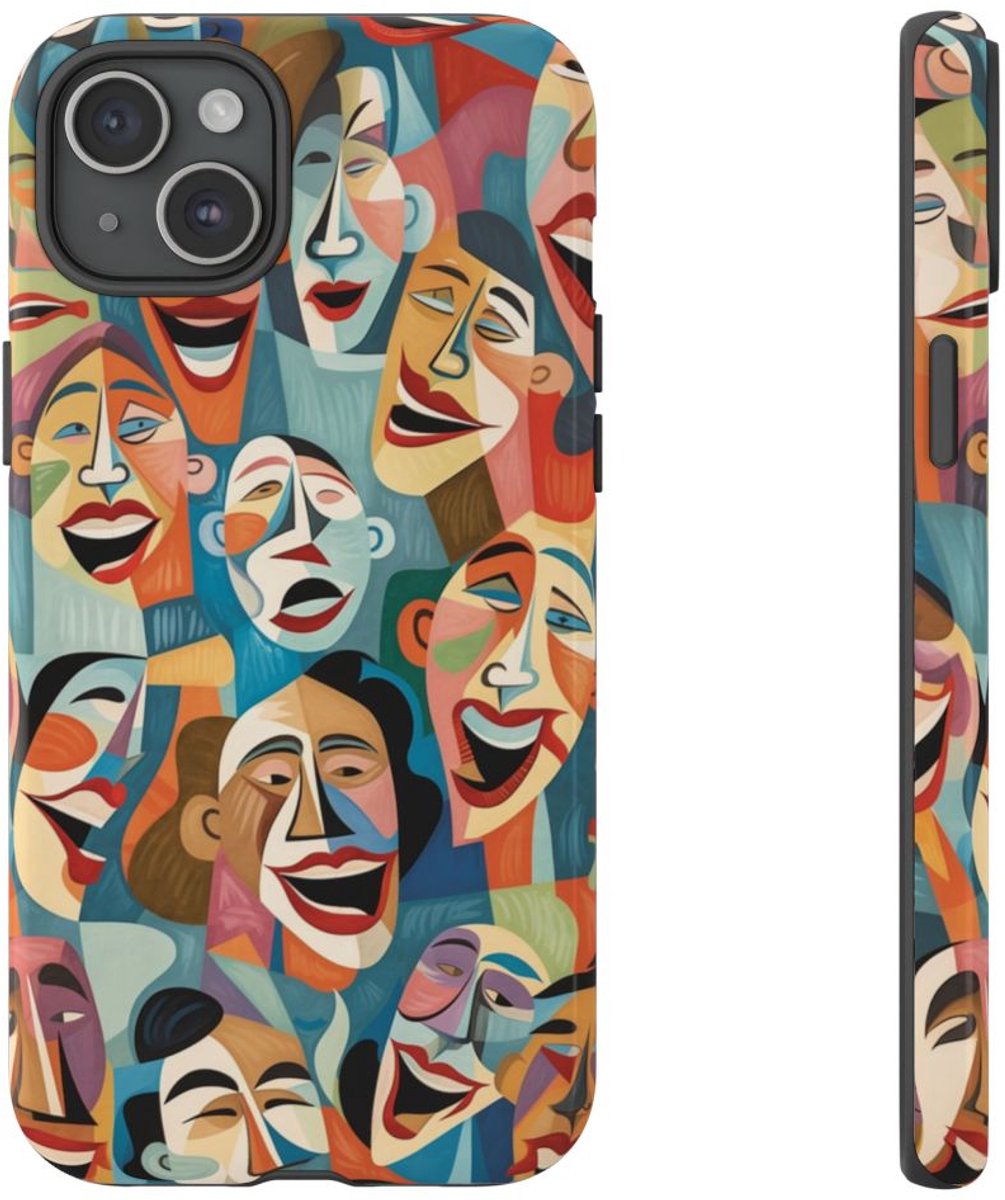 Kleurrijke Abstracte Lachende Gezichten – Telefoonhoesje Geschikt voor iPhone 15 Plus