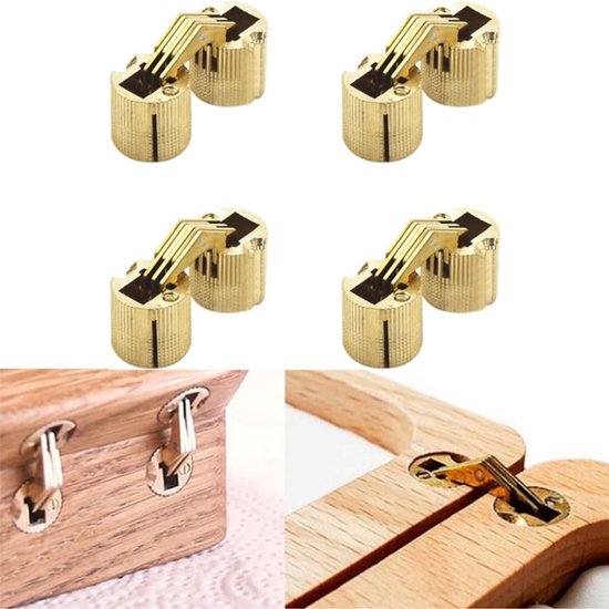 4 stuks onzichtbare scharnieren van messing, openingshoek, 180 graden, van koper, cilindrisch, verborgen koperen scharnier, meubelscharnieren voor doe-het-zelf, juwelendoos, handwerk, 10 mm