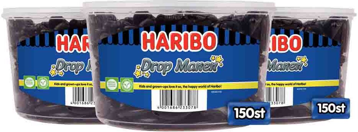 Haribo Drop Manen - 3 x 150 stuks - Voordeelverpakking
