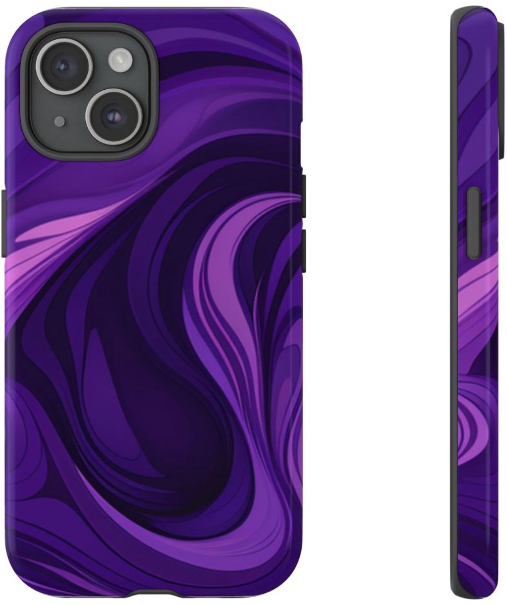 Paarse Abstracte Golfpatroon – Telefoonhoesje Geschikt voor iPhone 15