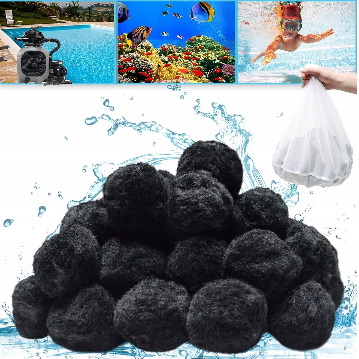 1400g Zwembadfilterballen – Nitratieballen voor rioolwaterzuivering – Filterballen voor zandpompen – Vacuüm verpakt – Zwart – Hoge adsorptiecapaciteit, geschikt voor zwembadfilters 1400g Zwembadfilterballen – Nitratieballen voor rioolwaterzuivering – Filterballen voor zandpompen – Vacuüm verpakt – Zwart – Hoge adsorptiecapaciteit, geschikt voor zwembadfilters