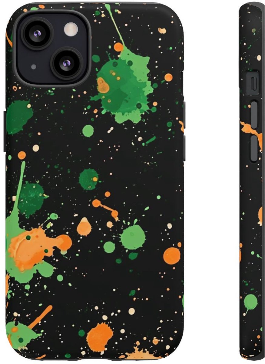 Groene en Oranje Verfspattenpatroon – Telefoonhoesje Geschikt voor iPhone 13