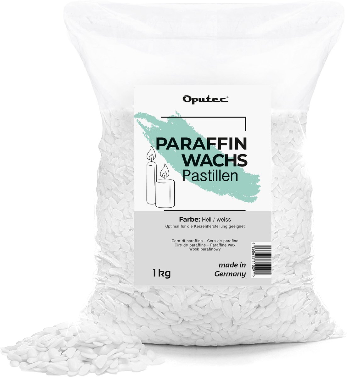 Oputec 1kg paraffinewas pastilles | kaarsenwas wit | gietwas | zelf kaarsen maken | smeltpunt 55–59°C | made in Germany