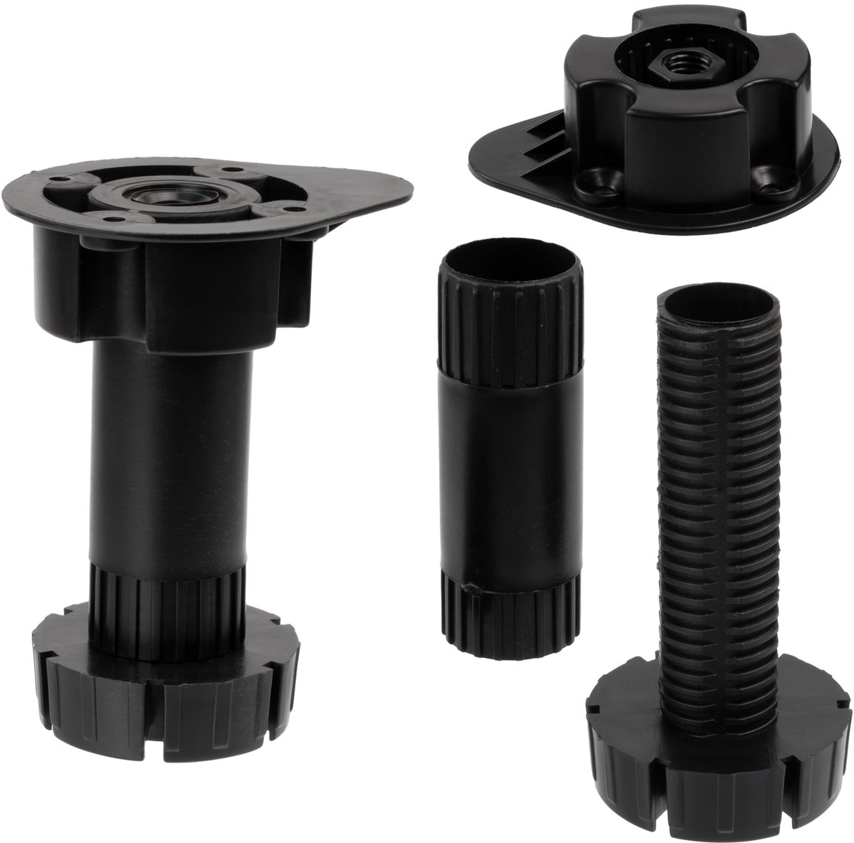 C74767 - Set van 10 verstelbare meubelvoeten Ã˜58 mm - hoogte 100-150 mm - kunststof - zwart