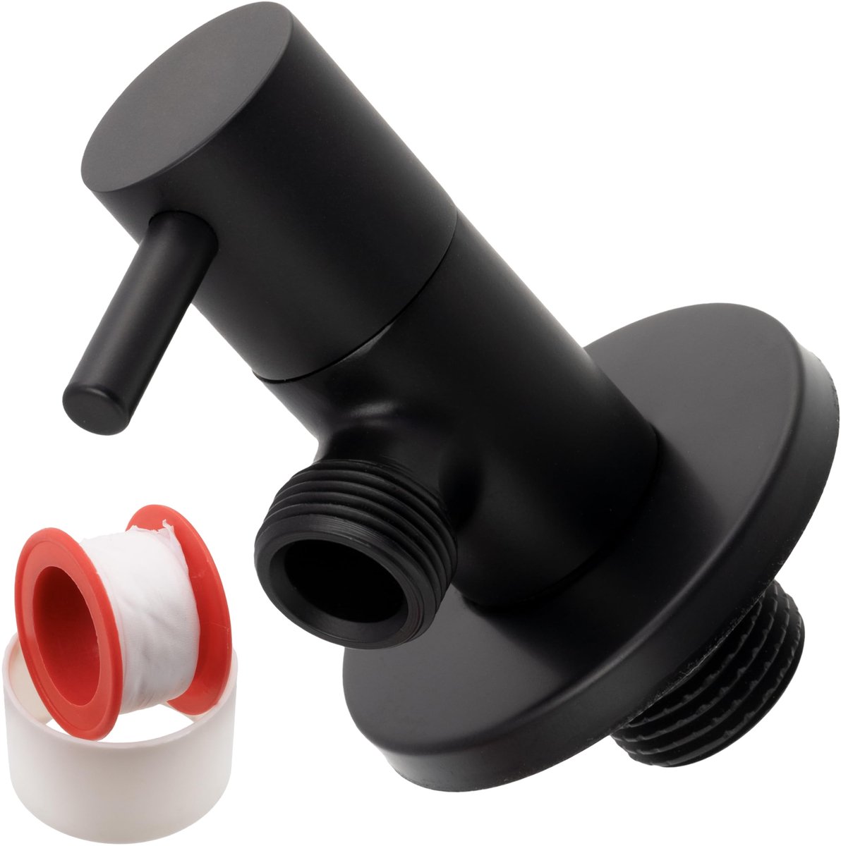 C74966 - Hoekafsluiter 1/2"x3/8" met rozet en PTFE-dichting - messing - zwarte afwerking - voor keuken en badkamer