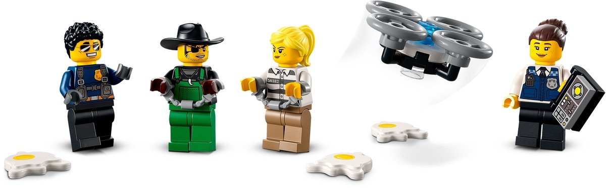 LEGO® City Mobiele commandowagen politie 60315 bouwset voor kinderen vanaf 6 jaar; met een pick-uptruck en aanhanger met gevangenis, een terreinwagen en een drone, een tractor met eier-aanhanger en 4 minifiguren (436 onderdelen) — afbeelding 20