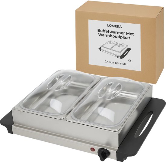 Lomera Buffetwarmer Elektrisch - Warmhoudplaat - Rvs Schalen - Transparante Deksels - Variabel Instelbare Temperatuur - Geïsoleerde Handgrepen - Oververhittingsbeveiliging - Anti-Slip Voetjes - Aan/Uit Schakelaar — afbeelding 4