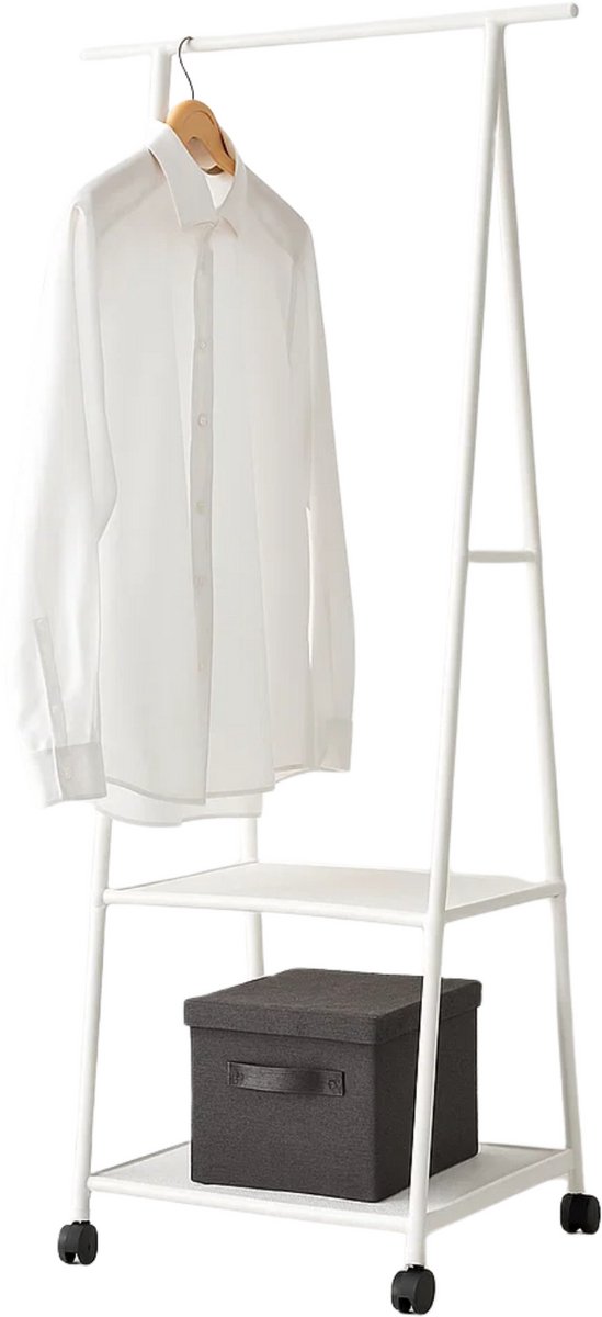 Lomera Kledingrek Op Wieltjes - Verrijdbaar Kledingrek - Metaal Kledingrek - Wit Kledingrek - Kledingrek Met Leggers - Non-Woven Planken - Zwenkwielen Met Rem - Opbergruimte Voor Kleding - Slaapkamer Accessoires - Draagbaar Kledingrek nvt