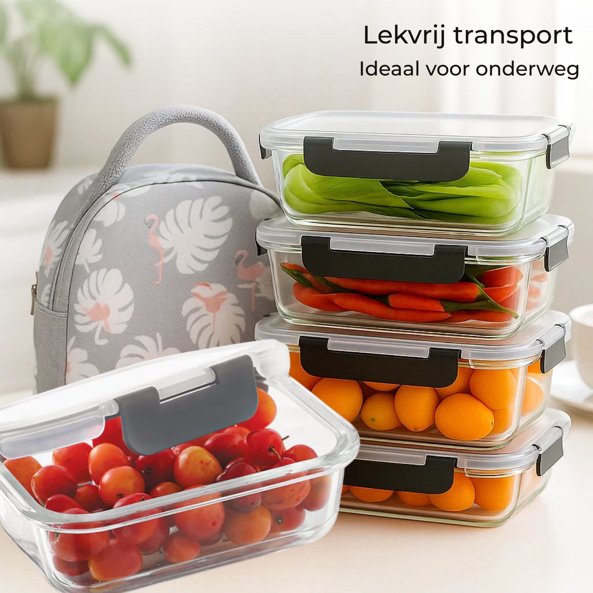 Home Fleek Glazen Vershoudbakjes, Rechthoekig Glas Meal Prep Food Container Met Deksel - Ruimtebesparende Glazen Voedselopslag Container Voor Magnetron En Vriezer Meal Prep Containers (Set 3, Blauw