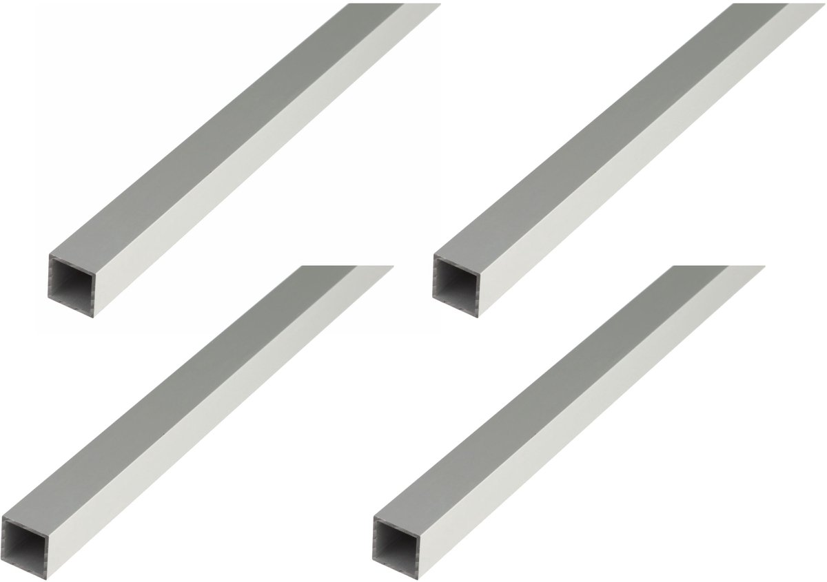 Alberts 4 x vierkante buis, Aluminium, 10 x 10 x 1 mm, lengte 2 m, zilverkleurig geanodiseerd