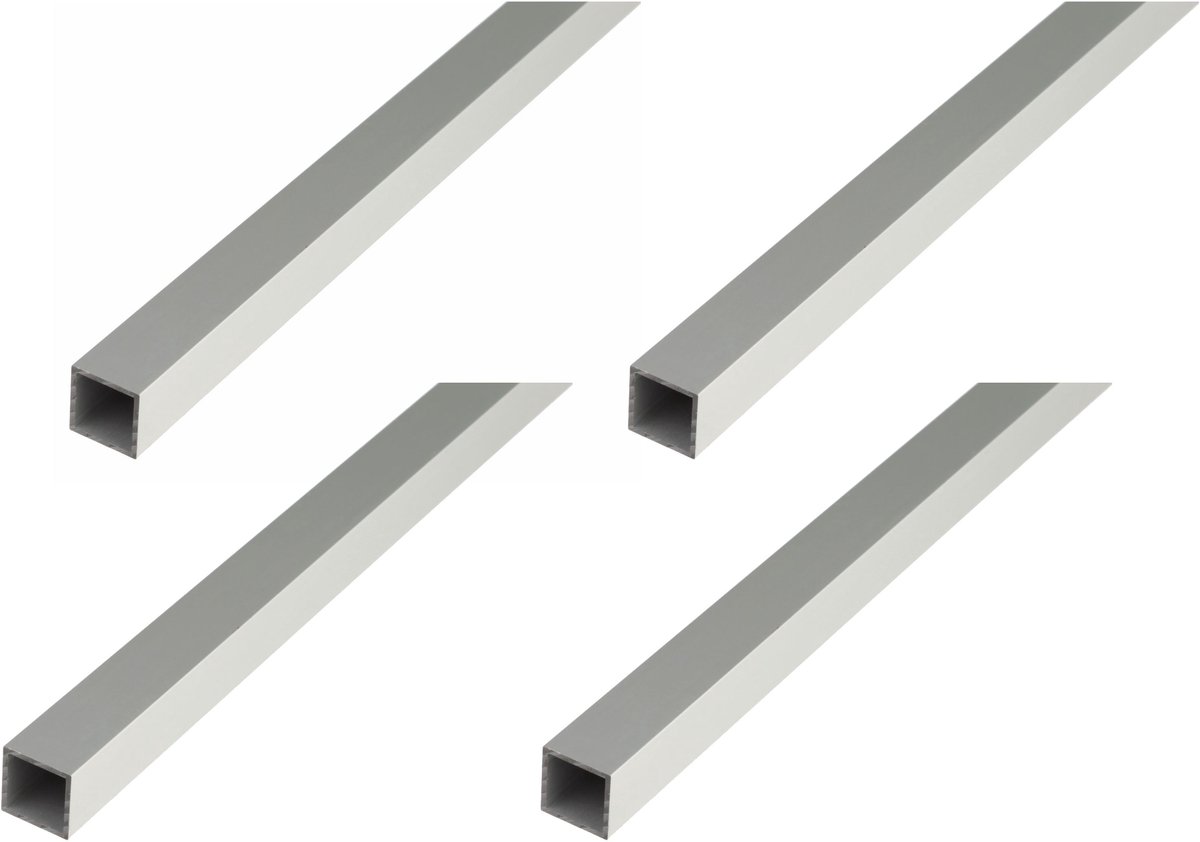 Alberts 4 x vierkante buis, Aluminium, 30 x 30 x 2 mm, lengte 2 m, zilverkleurig geanodiseerd