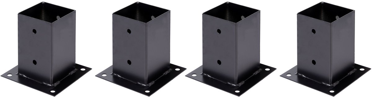 Alberts 4 x opschroefhuls voor vierkante houten palen, 91x91 mm, verzinkt, zwart kunststofgecoat, Topfhöhe 150 mm