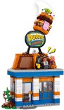 Restaurant Durrr Burger LEGO avec un gros burger en haut et un panneau "DURRR BURGER".