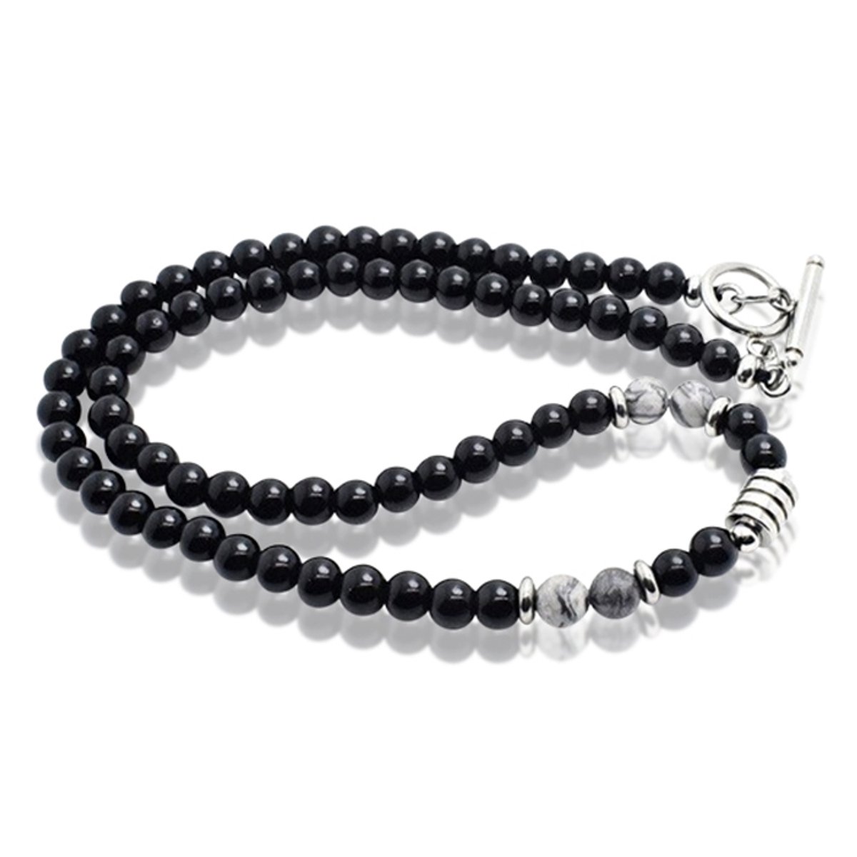 Memphis kralen ketting Onyx Zwart Grijs - 45cm