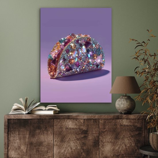 Aluminium schilderij 60x80 cm - Wanddecoratie metaal - Edelstenen - Glitters - Paars - Kleurrijk - Metalen muurdecoratie woonkamer - Decoratie industrieel - Foto op dibond - Industriële accessoires slaapkamer