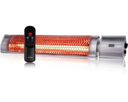 alpina Terrasverwarmer Infrarood Verwarming - Heater 2000W met Afstandsbediening - Hangend Model Plafond- of Wandmontage - Terrasheater IP55 Gecertificeerd - 2 Verwarmingsstanden - 67,5 x 10,5 x 7 cm