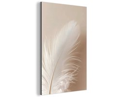Aluminium schilderij 60x90 cm - Wanddecoratie metaal - Veer - Minimalistisch - Roze - Metalen muurdecoratie woonkamer - Decoratie industrieel - Foto…