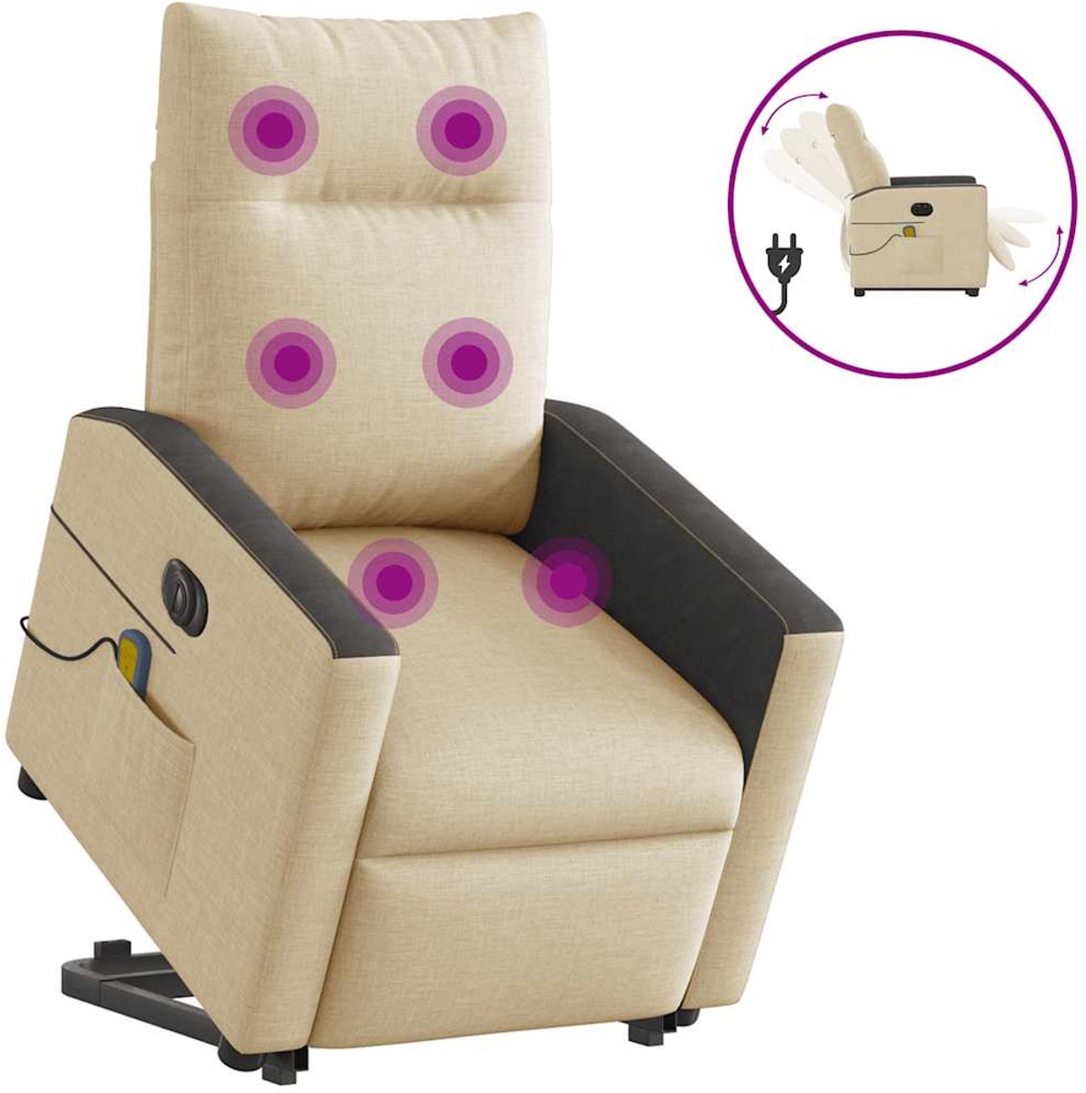 vidaXL Sta-op-massagestoel - elektrisch - verstelbaar - stof - crèmekleurig crème en zwart