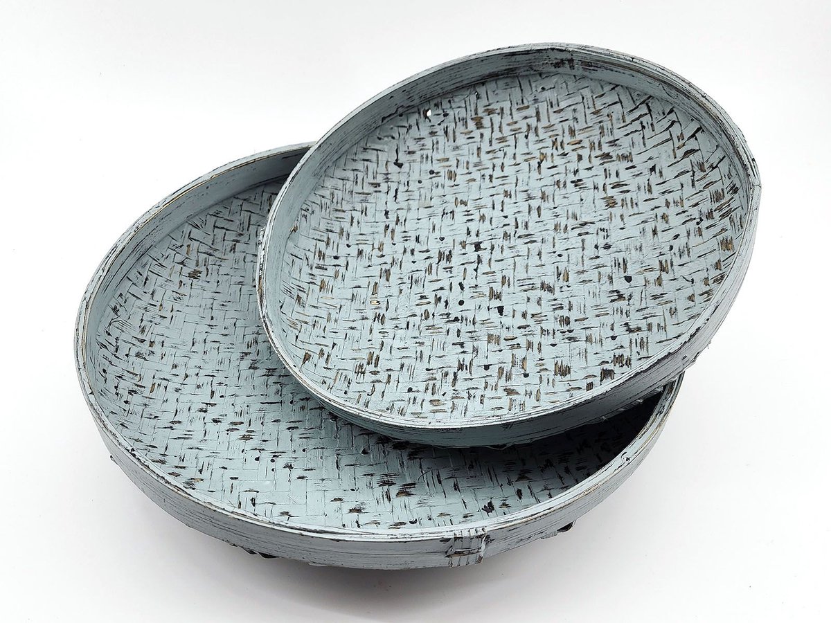 Schaal rotan set van 2 34x8x30x6cm zee blauw