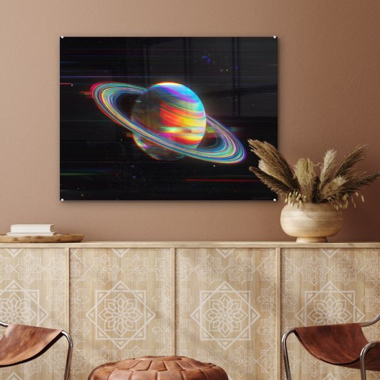 MuchoWow® Glasschilderij 80x60 cm - Schilderij acrylglas - Planeet - Cirkel - Kleurrijk - Foto op glas - Muurdecoratie woonkamer - Wanddecoratie slaapkamer - Schilderijen