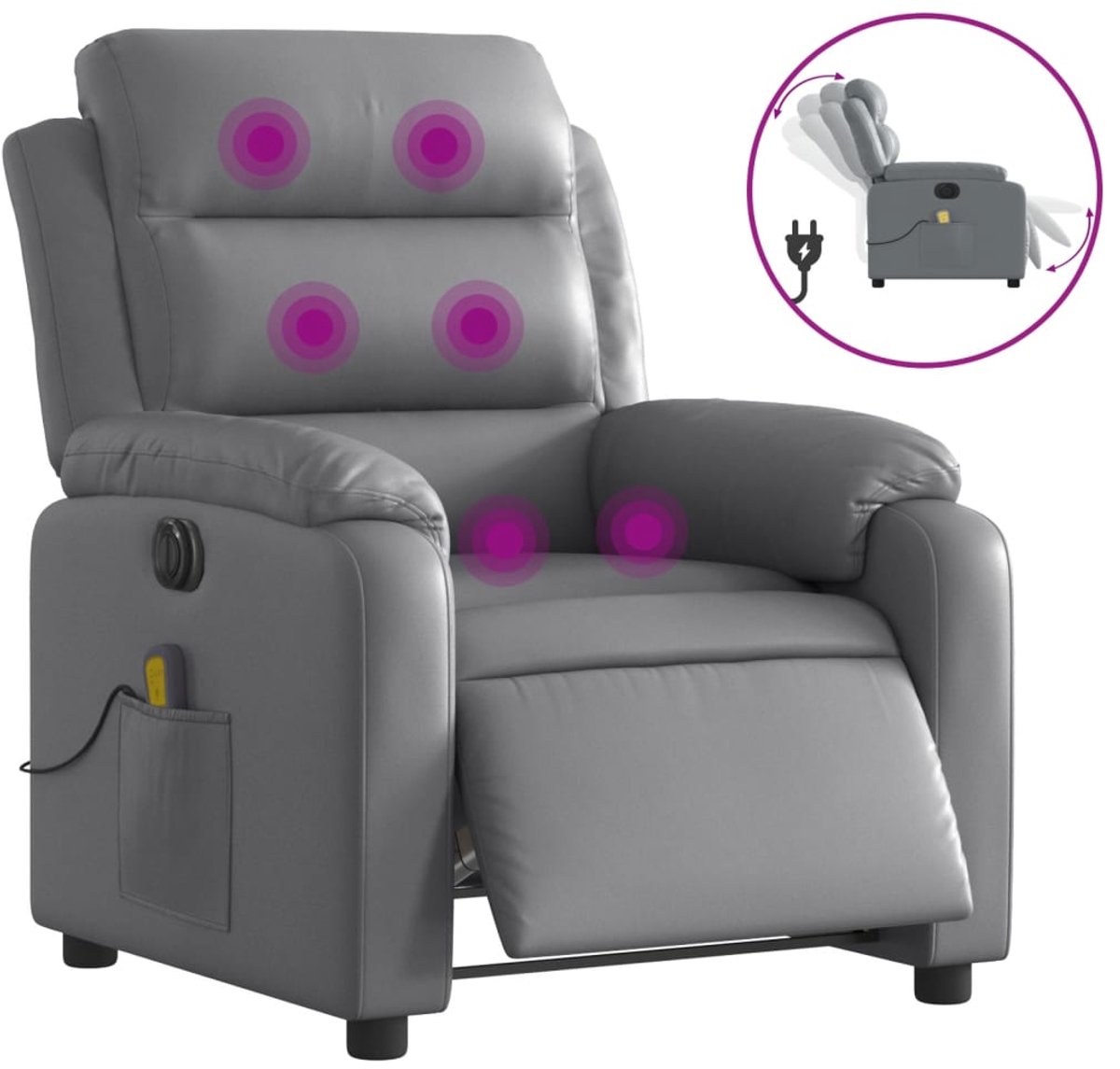 vidaXL Massagestoel - verstelbaar - elektrisch - kunstleer - grijs