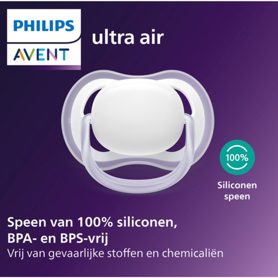 Philips Avent Ultra Air Day & Night 6-18 mois - 2 sucettes - bleu/gris - Pour jour et nuit SCF085/70