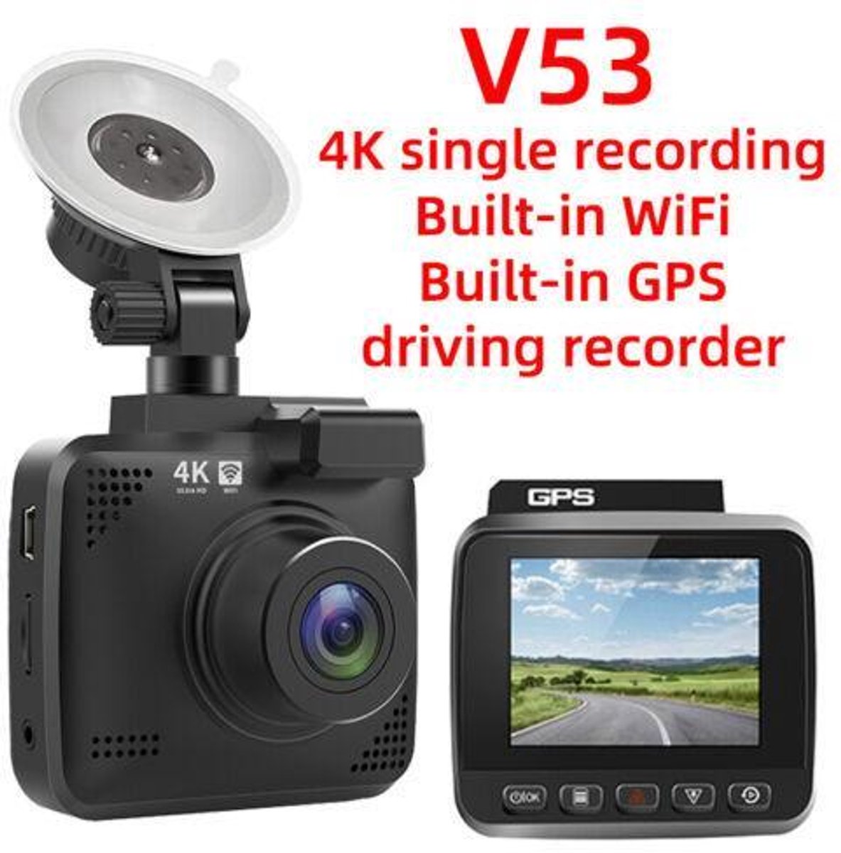 4K 1080P auto-dashcam met dubbele lenzen, ingebouwde GPS, wifi en meer