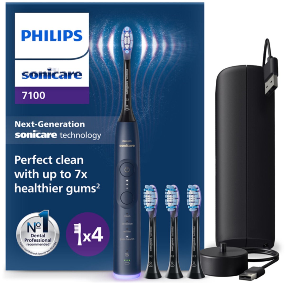 Philips Sonicare Oplaadbare Tandenborstel Series 7100 - donkerblauw- met reisetui - HX7423/08