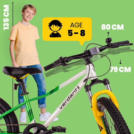 Verdant Bike Kinderfiets voor jongens 20 inch wielmaat te kiezen uit 6 versnellingen Shimano van 6 tot 10 jaar in hoogte verstelbaar (Wit Groen) van Verdant Bike — afbeelding 2