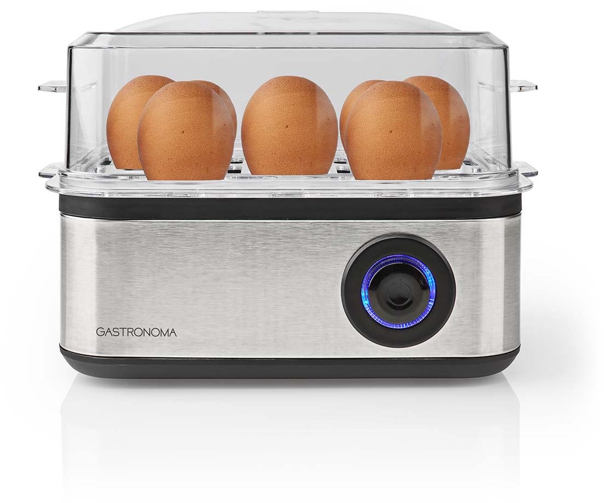 Gastronoma 18270102 - Eierkoker - 8 eieren - Waarschuwingssignaal - Pocheerschaal - Maatbeker - Zwart RVS