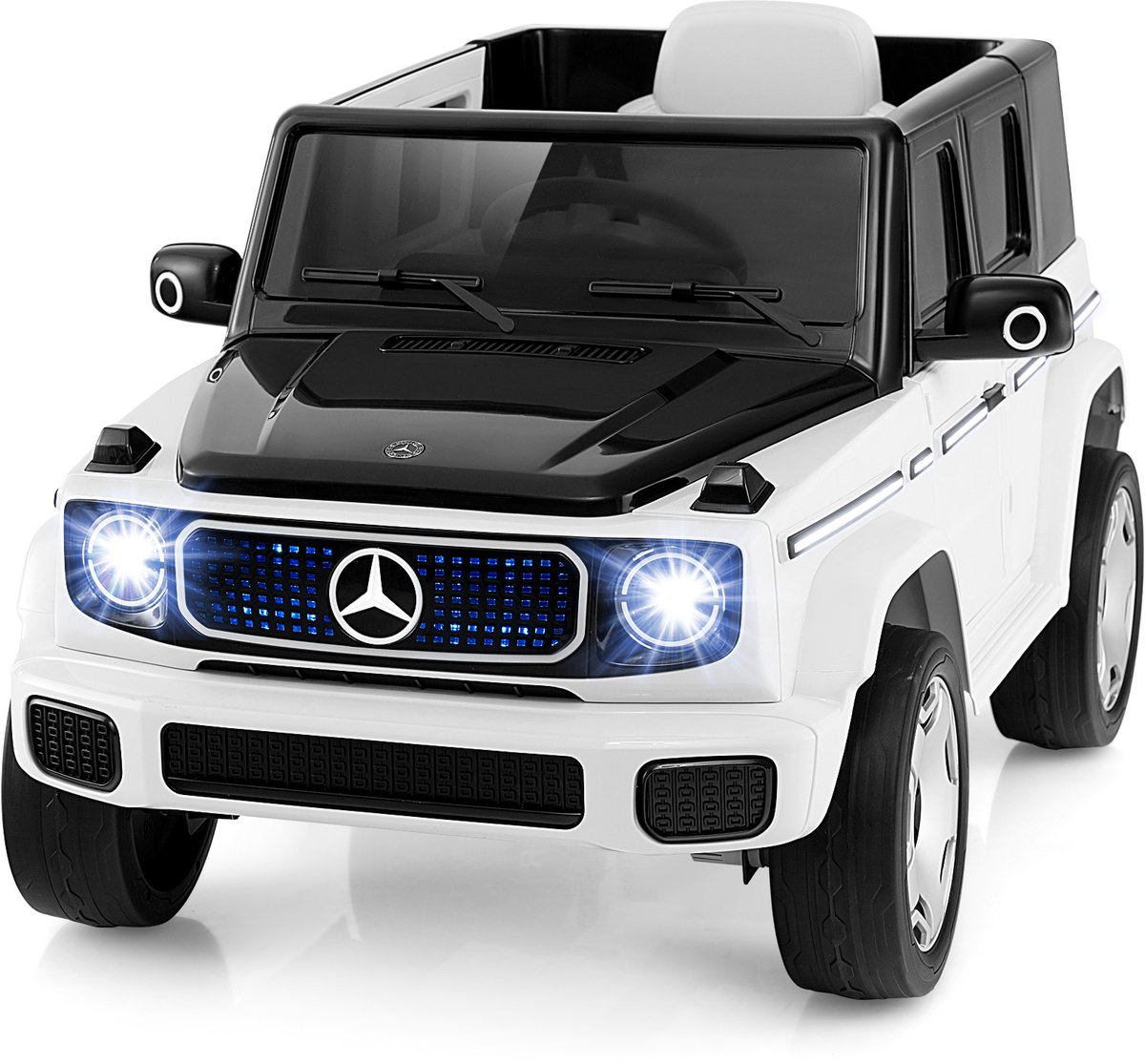 COSTWAY Mercedes-Benz Elektrische kinderauto, 12 V, met 2,4 G afstandsbediening, koplamp, muziek en claxon, voor kinderen vanaf 3 jaar, wit