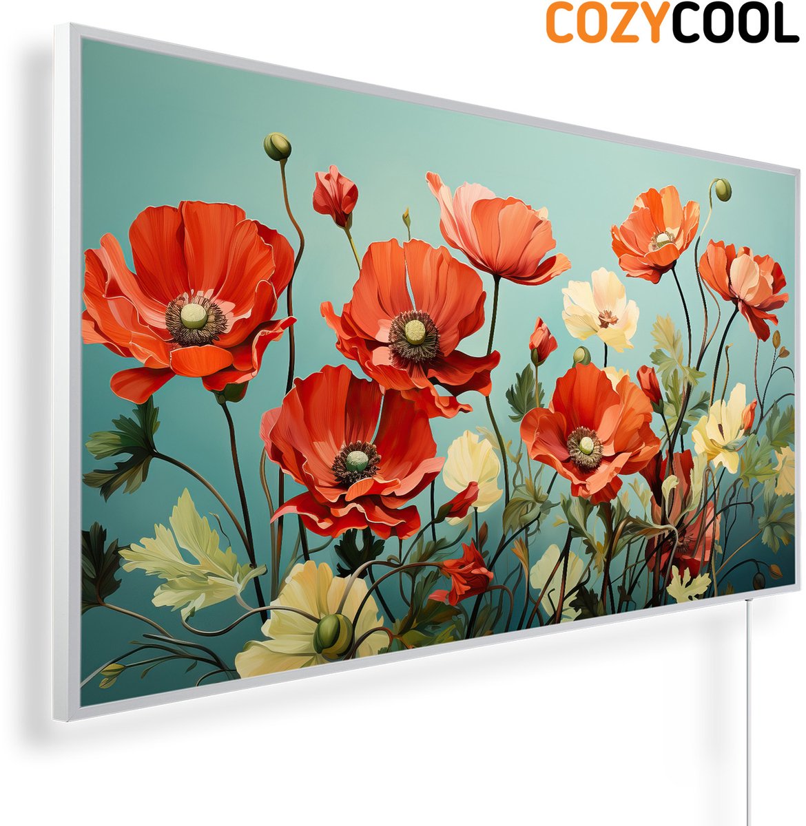 Infraroodpaneel met afbeelding | Schilderij rode klaprozen | 1200 Watt | Witte lijst | Infrarood verwarmingspaneel | Infrarood paneel | Infrarood verwarming