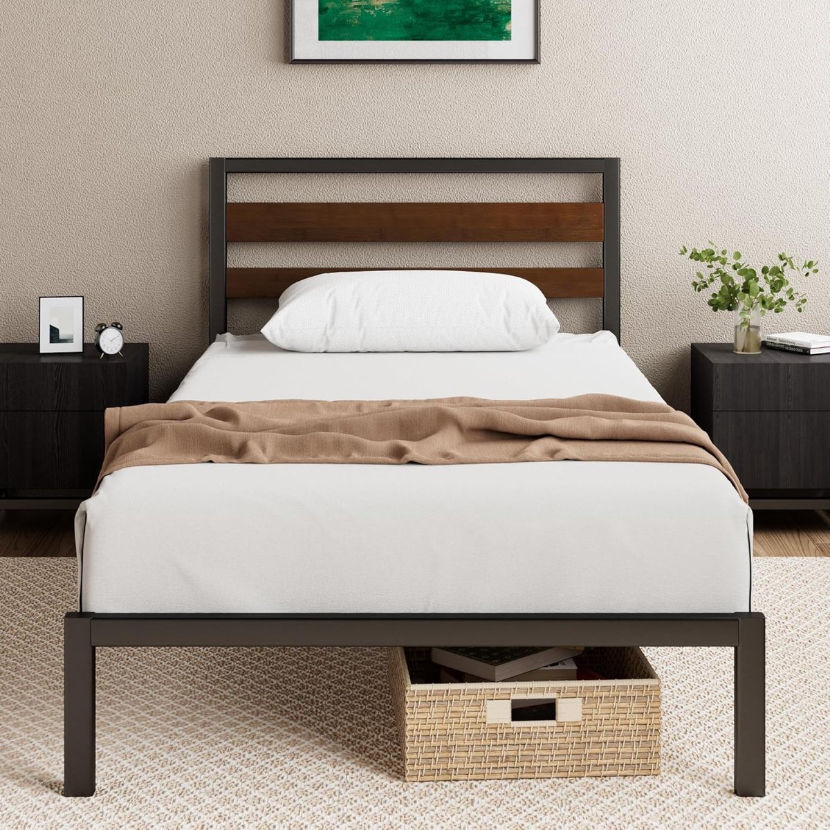 Bedframe 90x190 cm met Lattenbodem en Hoofdeind - Bamboe en Metaal
