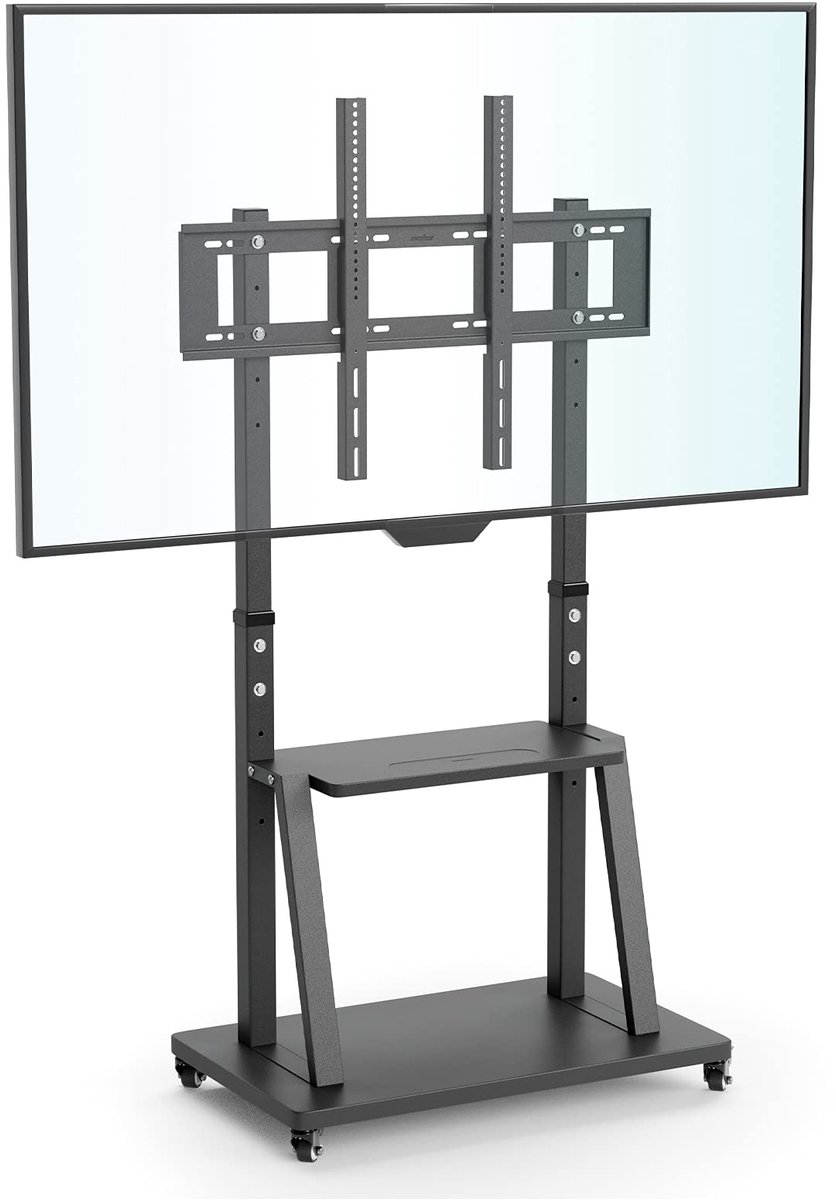 Azomor® Verstelbare TV Standaard met Wielen en AV Planken voor Grootformaat Televisies