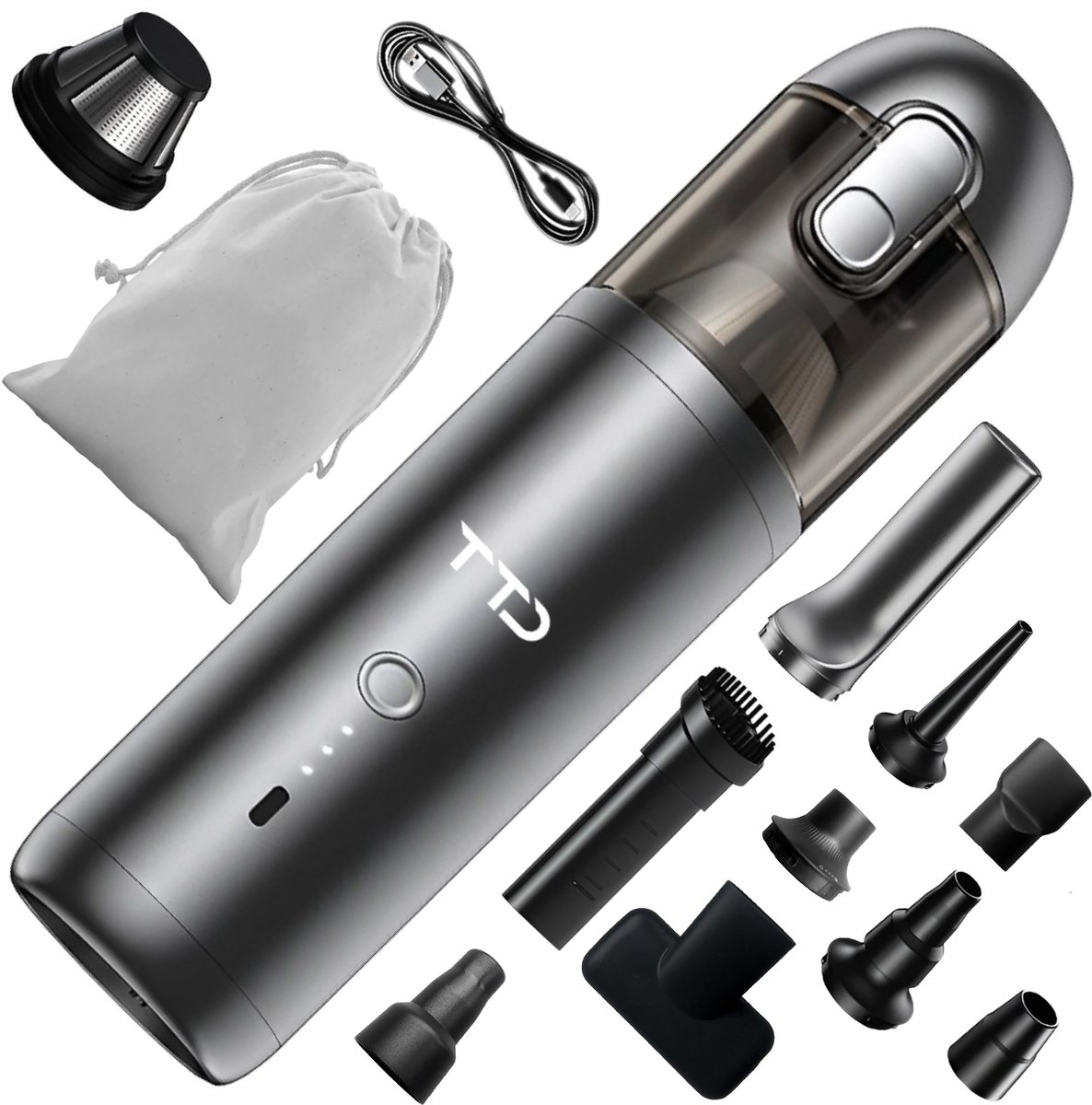 TTD® Premium Draadloze Auto Stofzuiger 17.000 Pa Grijs