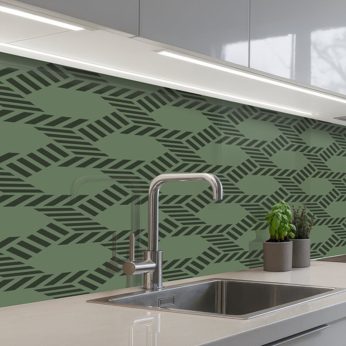 Keuken achterwand 150x60 cm - Spatscherm zelfklevend Patroon - Groen - Geometrisch - Muurbeschermer - Spatwand fornuis