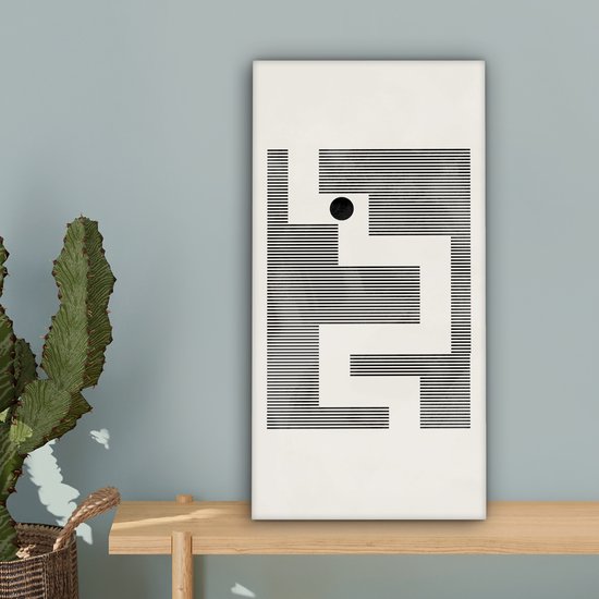 Canvas schilderij 20x40 cm - Wanddecoratie Doolhof - Abstract - Minimalisme - Muurdecoratie woonkamer - Slaapkamer decoratie - Kamer accessoires - Schilderijen op canvas