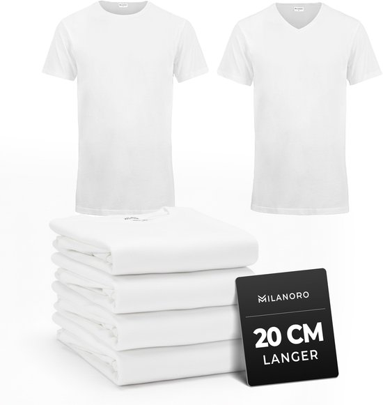 Milanoro - Lot de 4 T-shirts extra-longs en coton - Wit - Col rond - 3XL