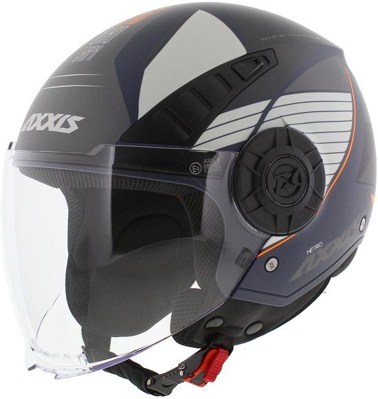 Axxis Metro S jethelm Bird mat blauw wit grijs L - Helm voor scooter, brommer en motor