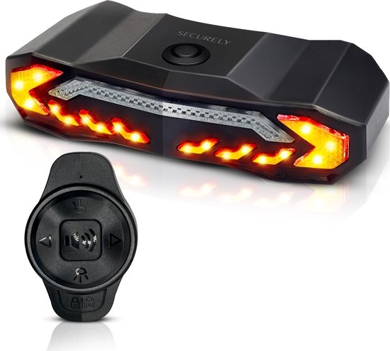 Securely 5-in-1 Fietsalarm met Afstandsbediening – 120 dB – Achterlicht met Richtingaanwijzers, Remlicht & Fietsbel – Waterdicht IP65 – Voor Fiets, E-Bike & Step