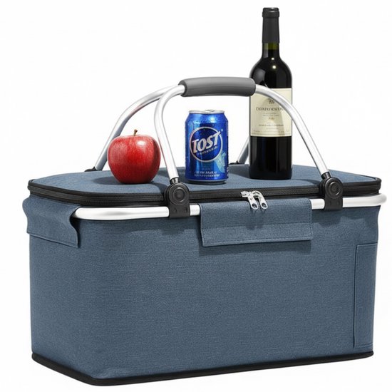 Panier isotherme pliable Lomera - Panier pique-nique Blauw - Cadre en aluminium avec fermeture éclair - Panier isotherme léger - Accessoire pique-nique - Panier isotherme portable