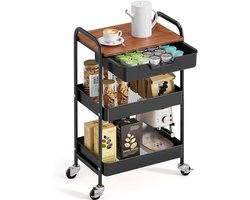 PromoHome Drie-laags Opbergkar met Werkblad - Multifunctionele Verrijdbare Trolley voor Huis en Kantoor
