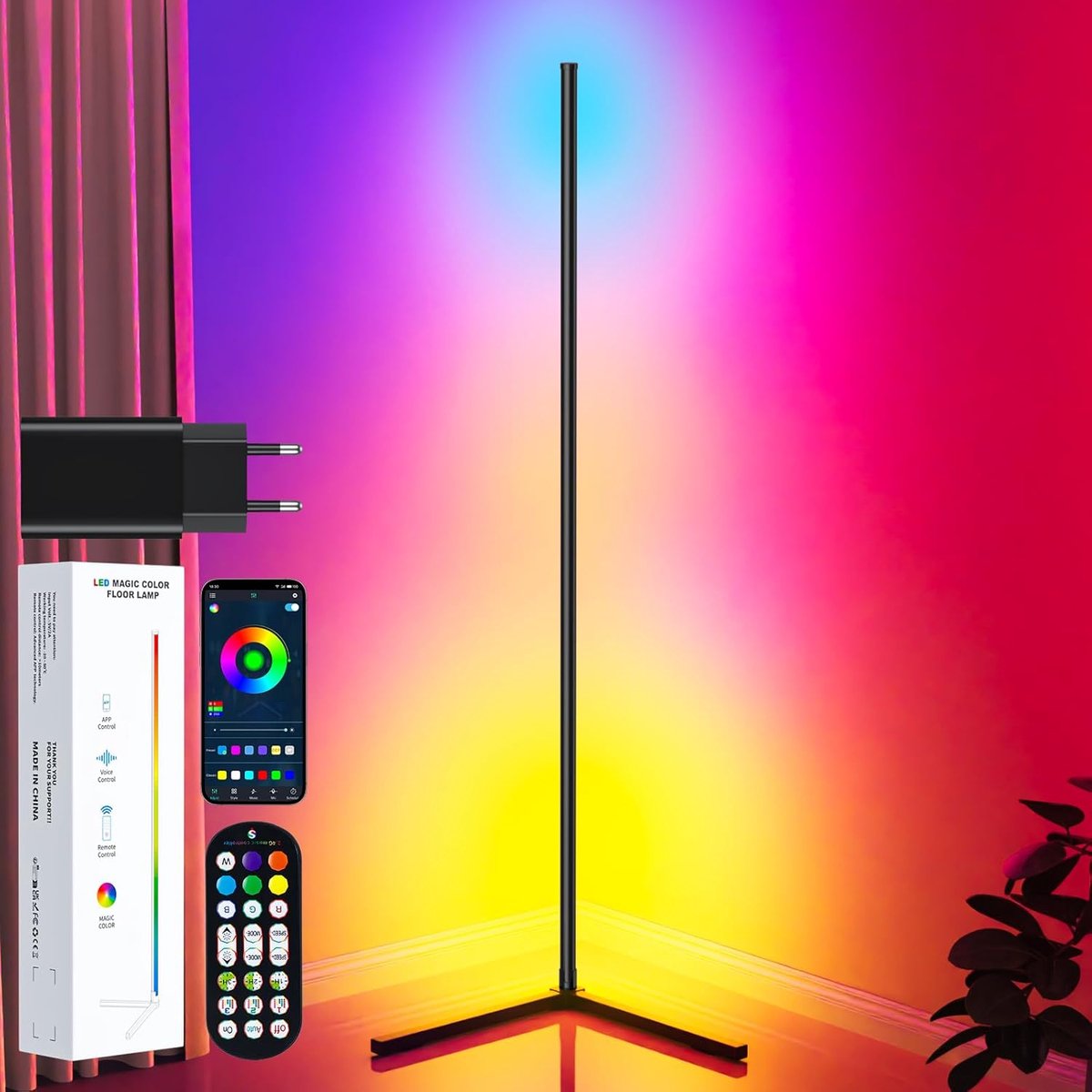 Dimbare RGB Vloerlamp 165 cm met Afstandsbediening en App - 16 Miljoen Kleuren en Muziekmodi