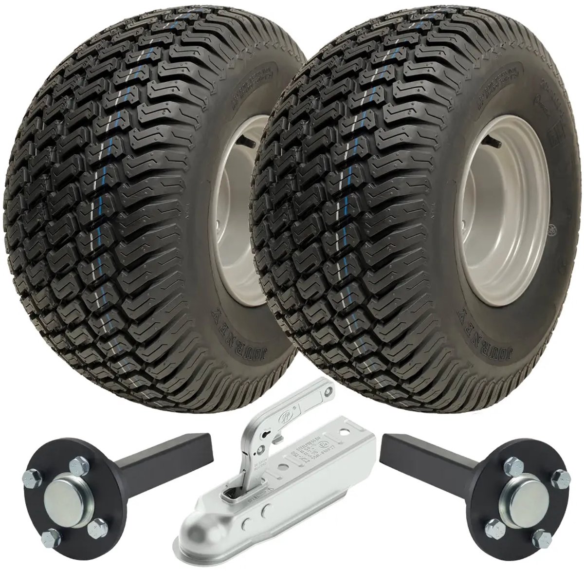 20x10.00-8 ATV-aanhangwagenkit Wanda P332 graswielen, naaf en kortassen, trekhaak 750 kg